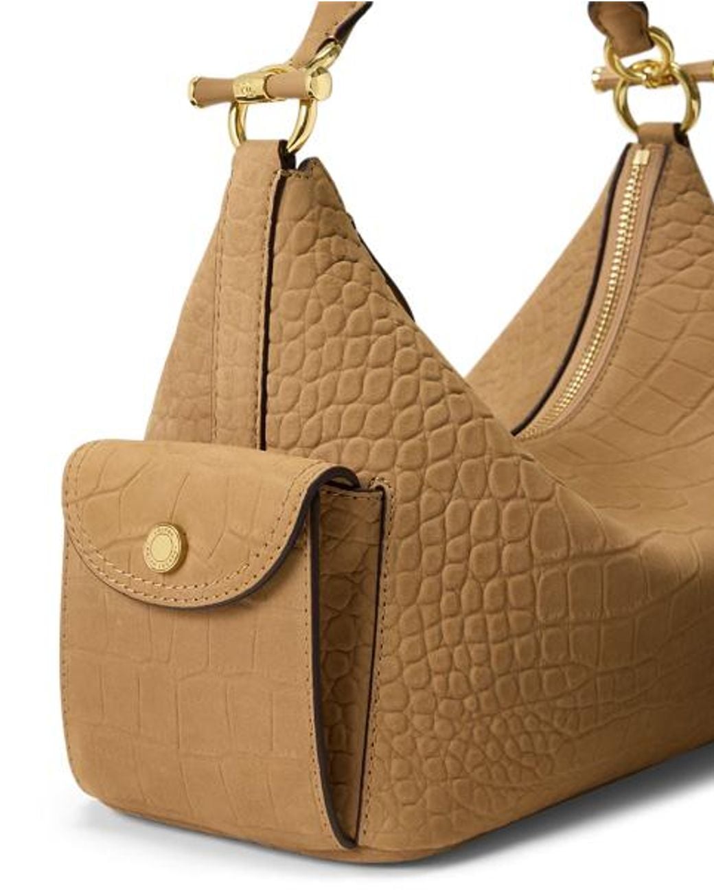 Ralph Lauren Brown Small Blaike Croc-Embossed Shoulder Bag