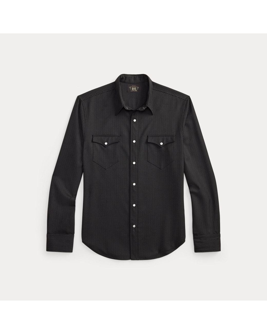RRL Black Slim Fit Herringbone Western Shirt for men
