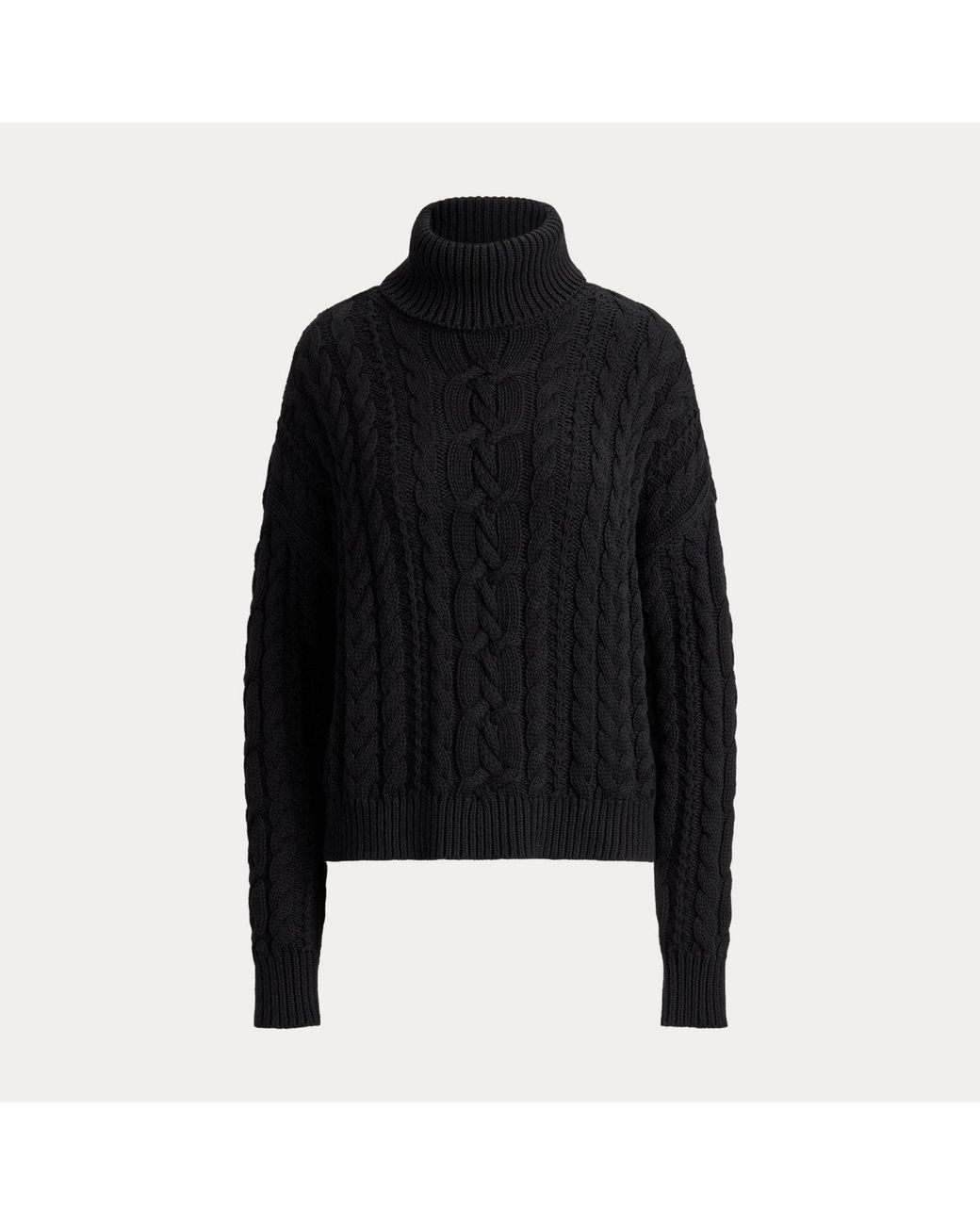 Ralph Lauren Black Cable-Knit Cotton Roll Neck Jumper