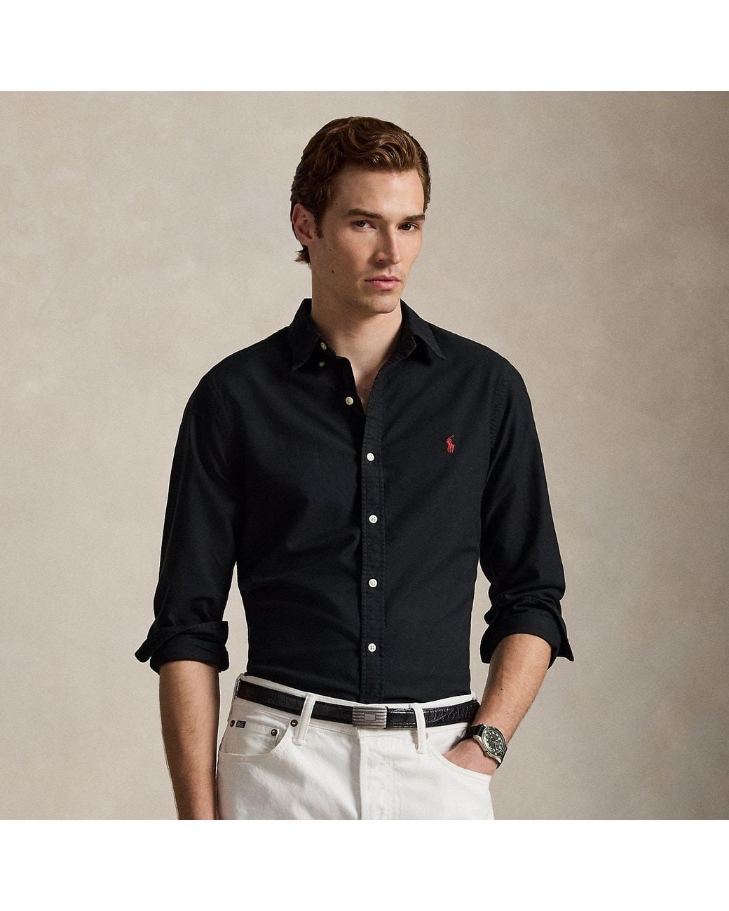 Polo Ralph Lauren Green Slim Fit Garment-Dyed Oxford Shirt for men