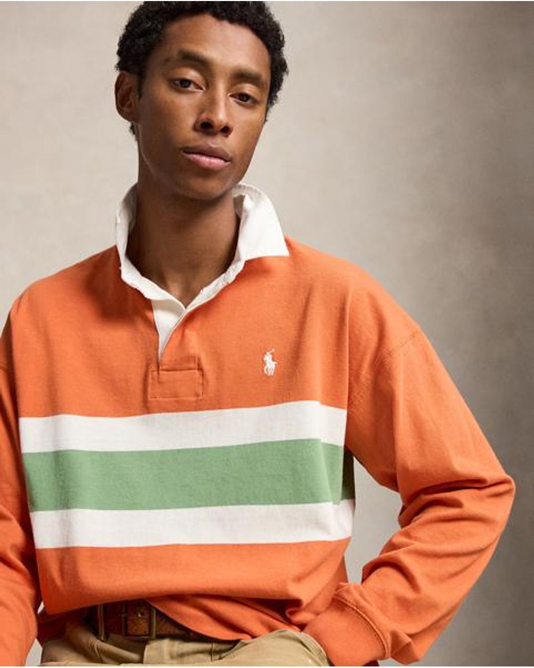 Polo Ralph Lauren Orange Big Fit Striped Jersey Rugby Shirt for men