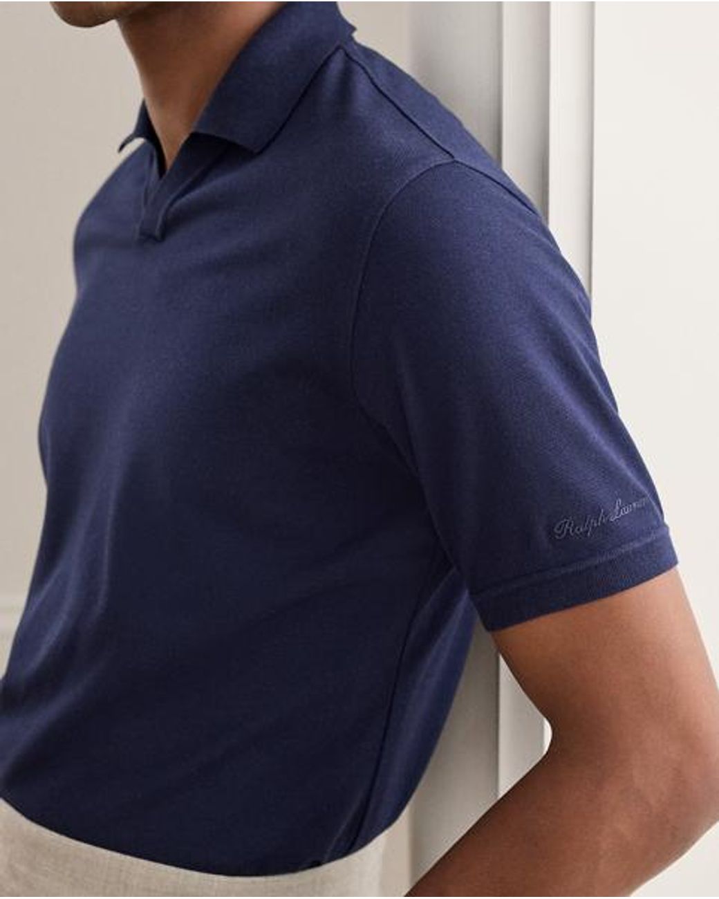 Ralph Lauren Blue Cotton-Cashmere Piqué Polo Shirt for men