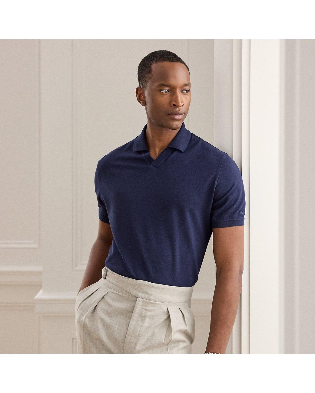 Ralph Lauren Blue Cotton-Cashmere Piqué Polo Shirt for men
