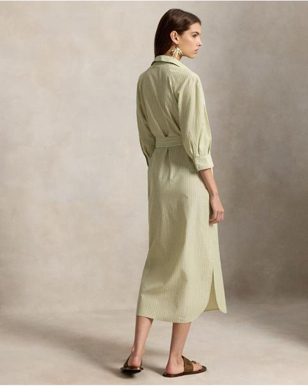 Polo Ralph Lauren Green Raglan-Sleeve Cotton-Linen Shirtdress