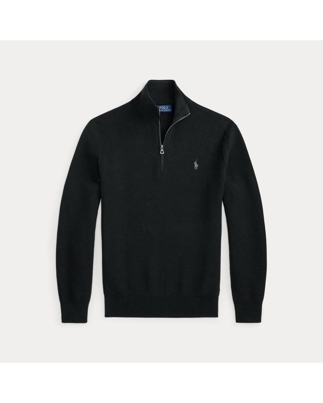 Polo Ralph Lauren Black Mesh-Knit Cotton Quarter-Zip Sweater for men