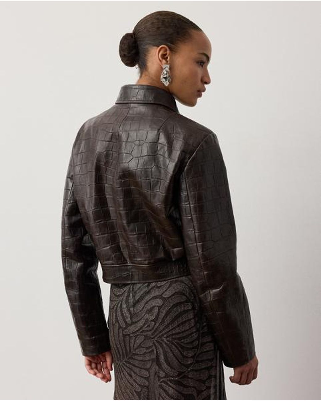 Ralph Lauren Black Jaxson Printed Lambskin Moto Jacket