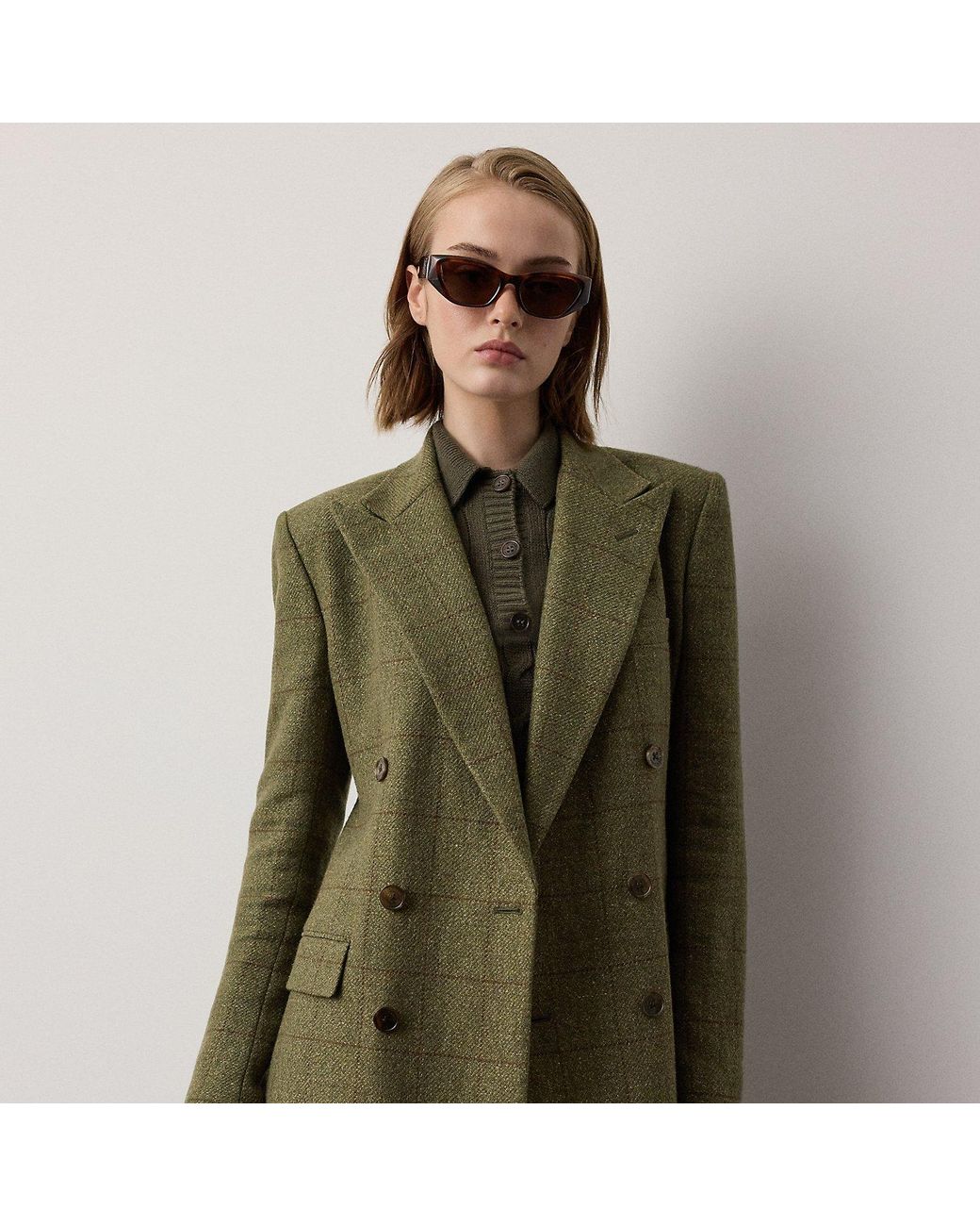 Ralph Lauren Green Ramona Windowpane Tweed Jacket