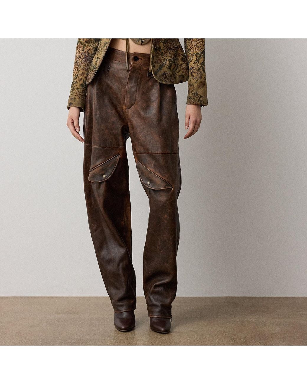 Ralph Lauren Brown Hania Distressed Lambskin Trouser