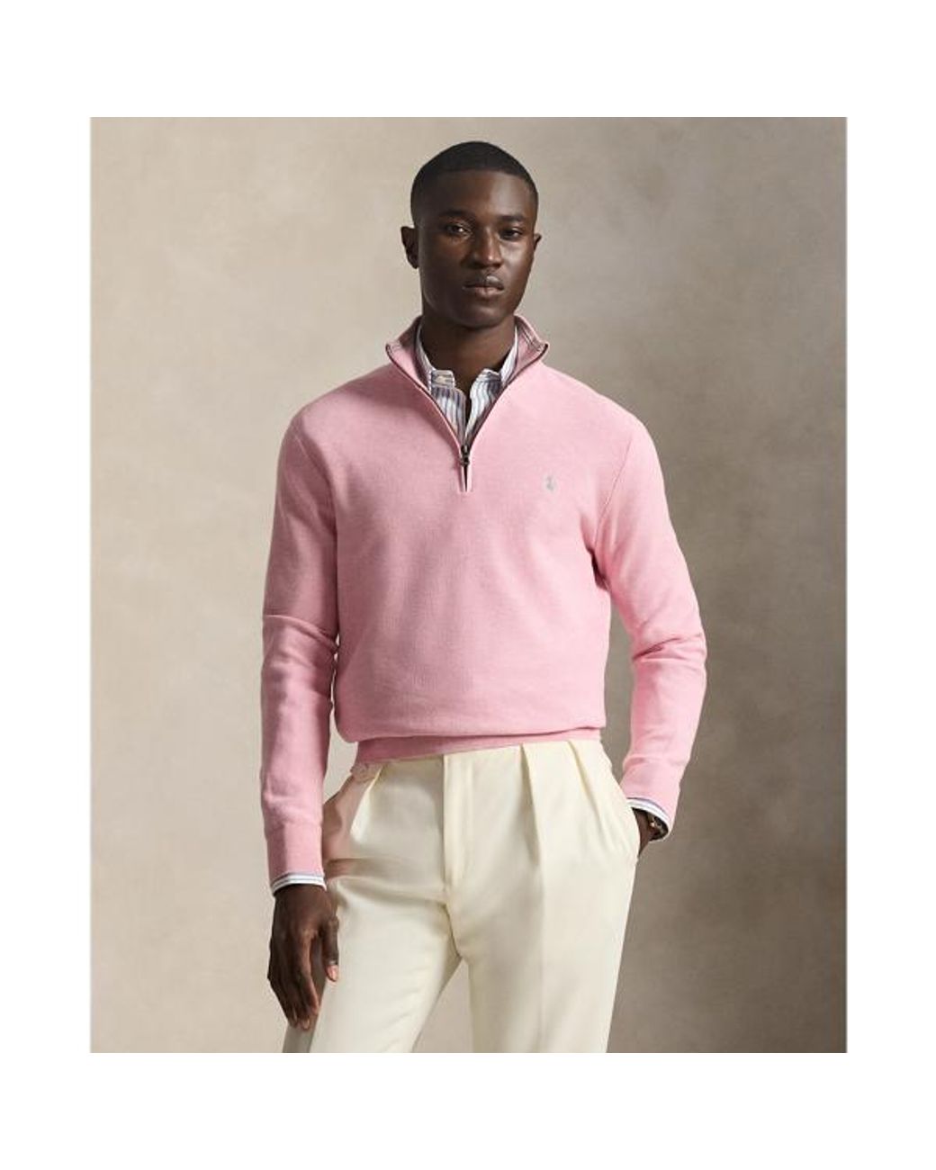 Polo Ralph Lauren Pink Mesh-Knit Cotton Quarter-Zip Sweater for men