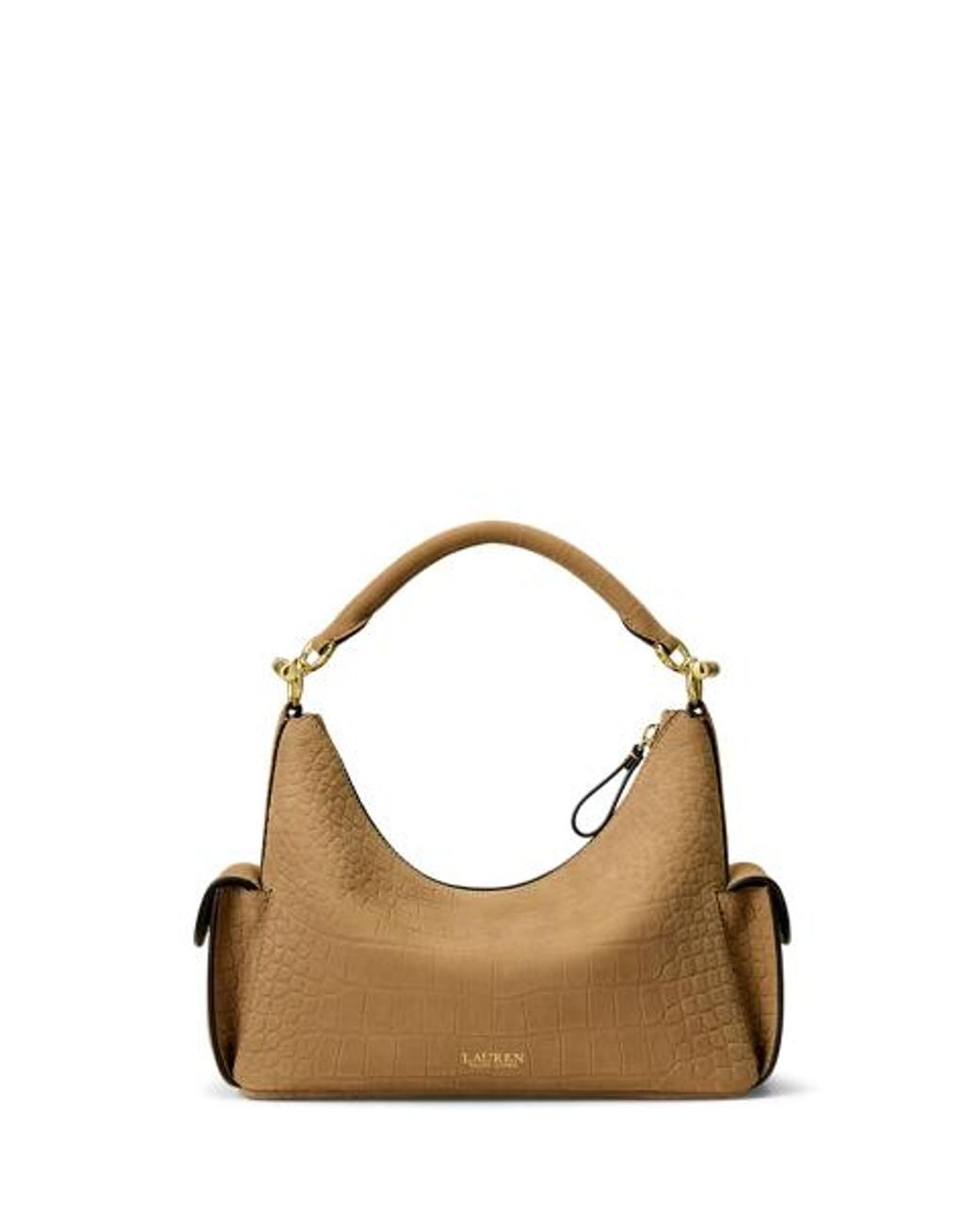 Ralph Lauren Brown Small Blaike Croc-Embossed Shoulder Bag