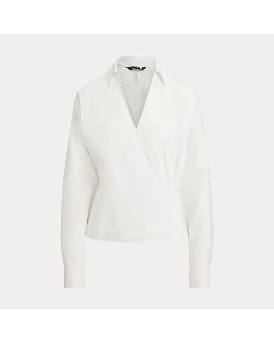 Ralph Lauren White Stretch-Cotton-Blend Wrap Shirt