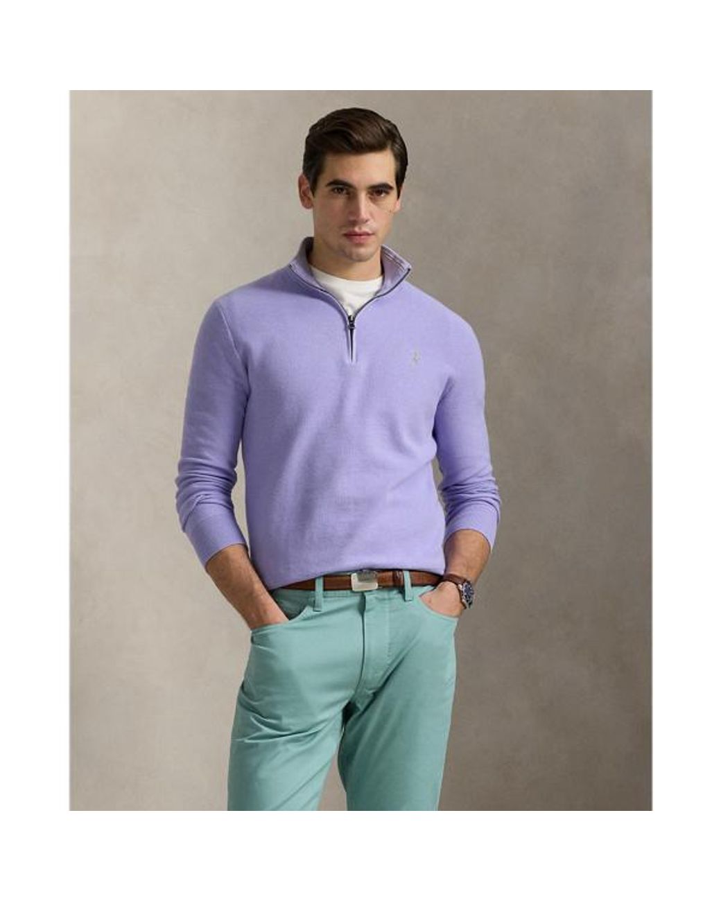 Polo Ralph Lauren Purple Mesh-Knit Cotton Quarter-Zip Sweater for men