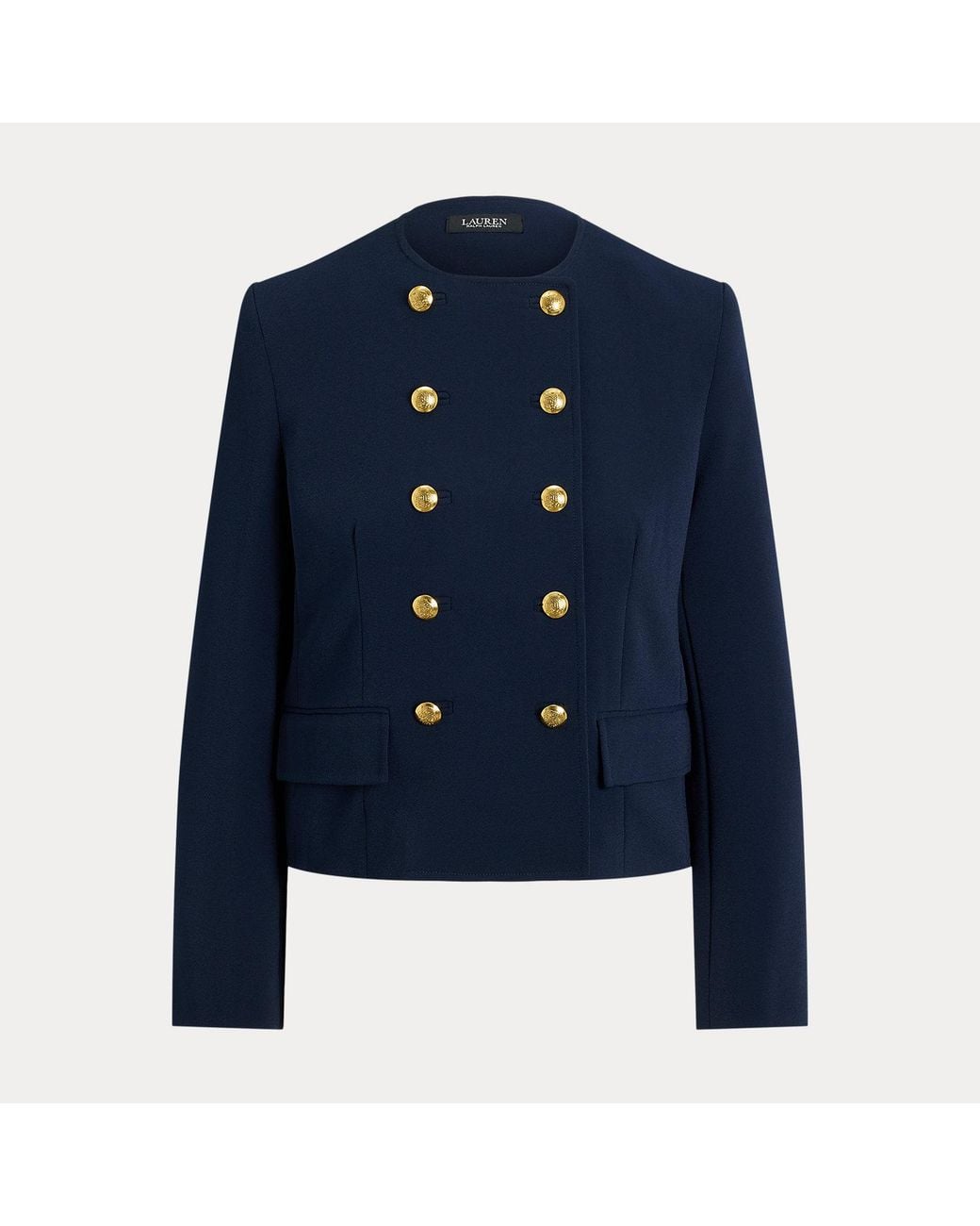 Ralph Lauren Blue Double-Breasted Sablé Crepe Jacket