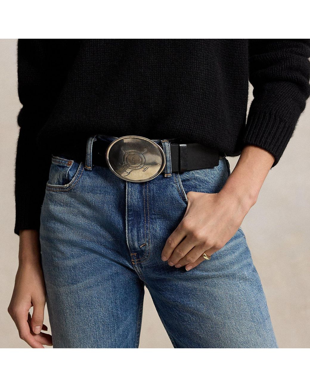 Polo Ralph Lauren Black Crest Plaque-Buckle Leather Belt