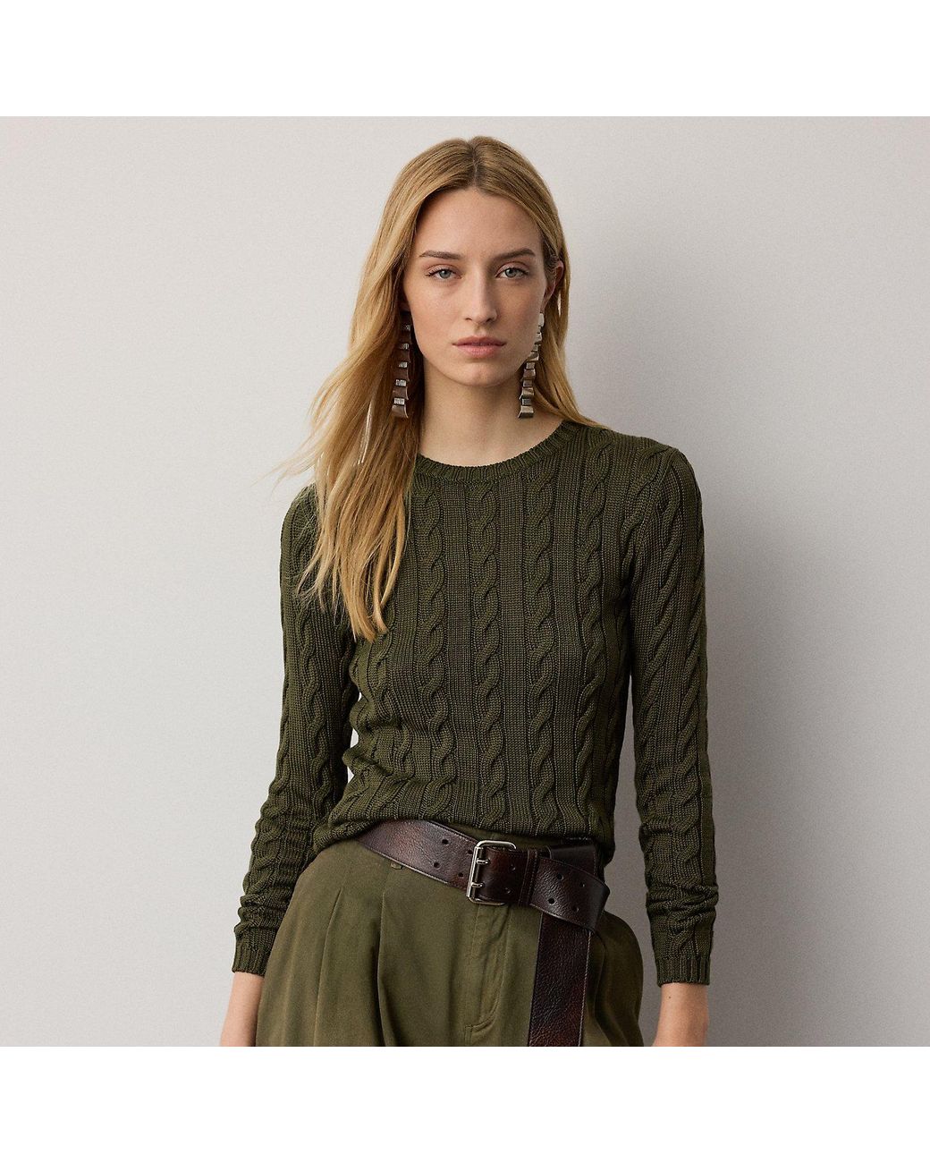 Ralph Lauren Green Cable-Knit Silk-Blend Crewneck Jumper