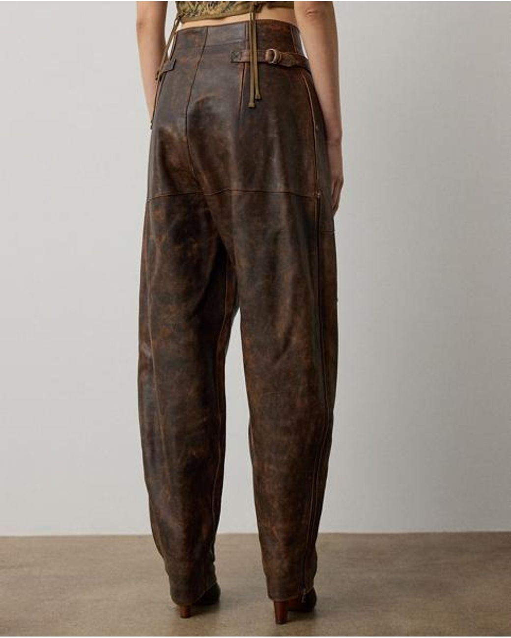 Ralph Lauren Brown Hania Distressed Lambskin Trouser