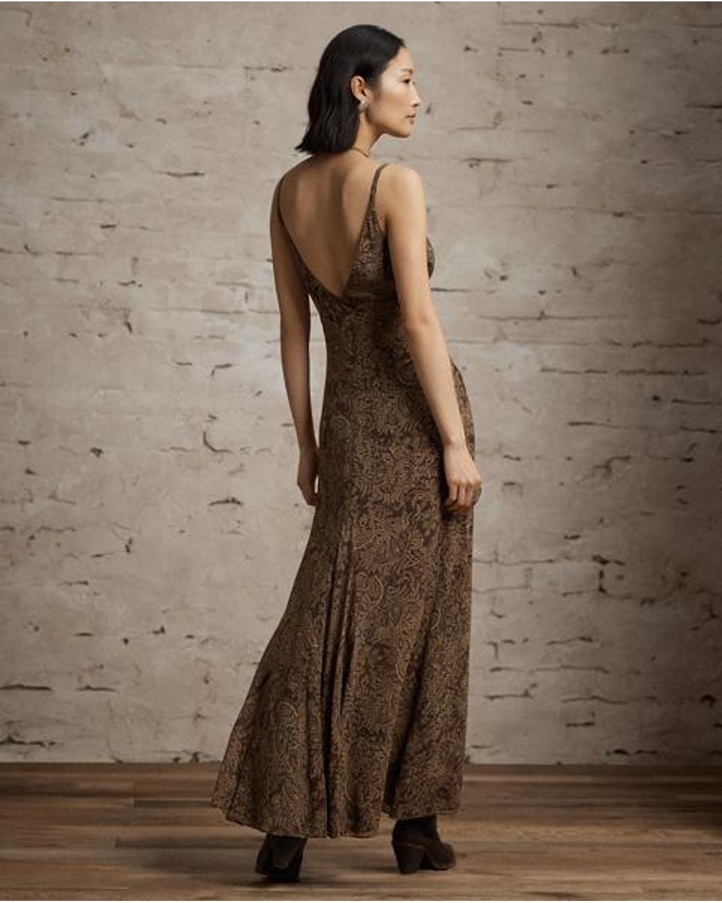 RRL Brown Paisley Silk Georgette Dress