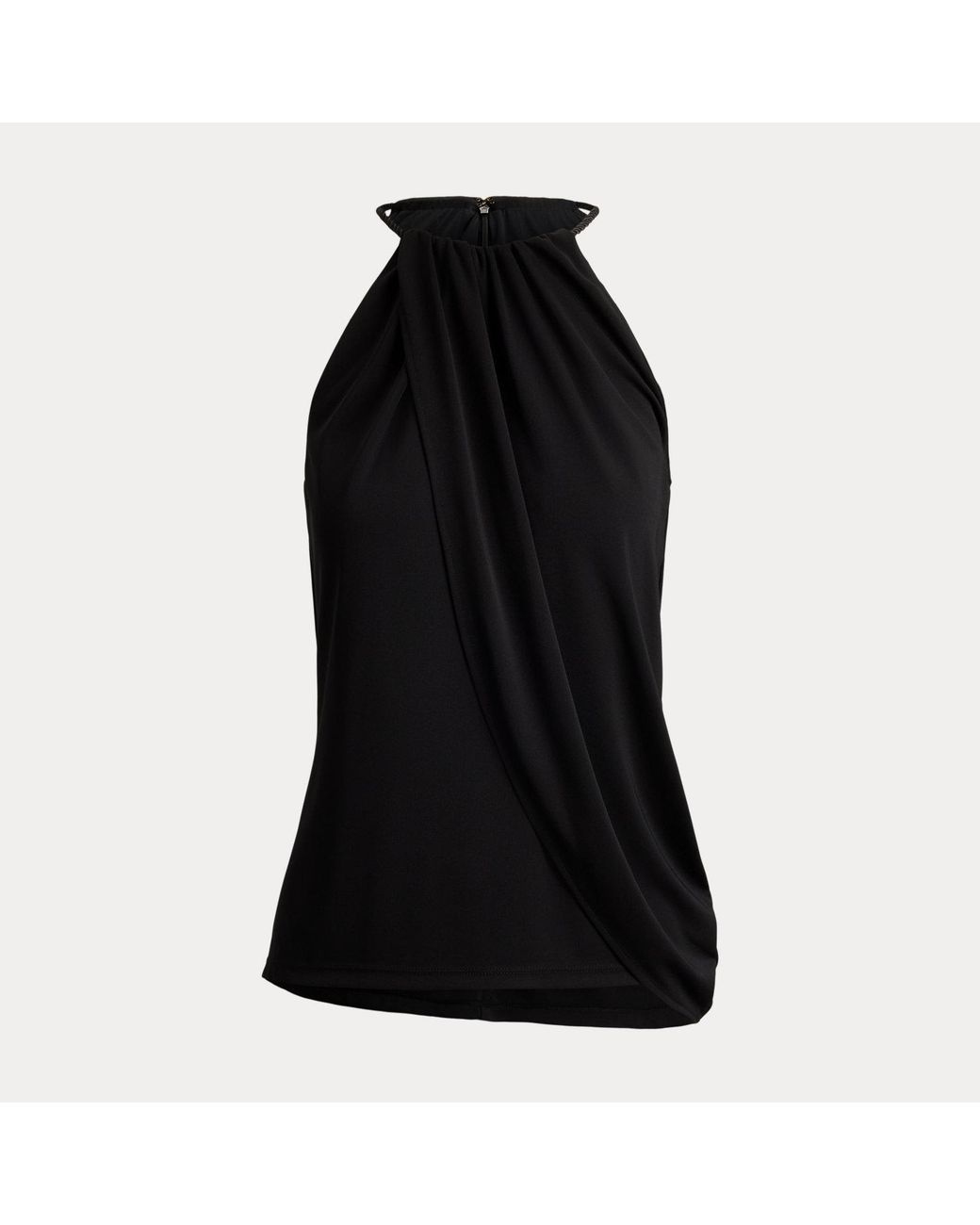 Ralph Lauren Black Pleated Stretch Jersey Halter Top