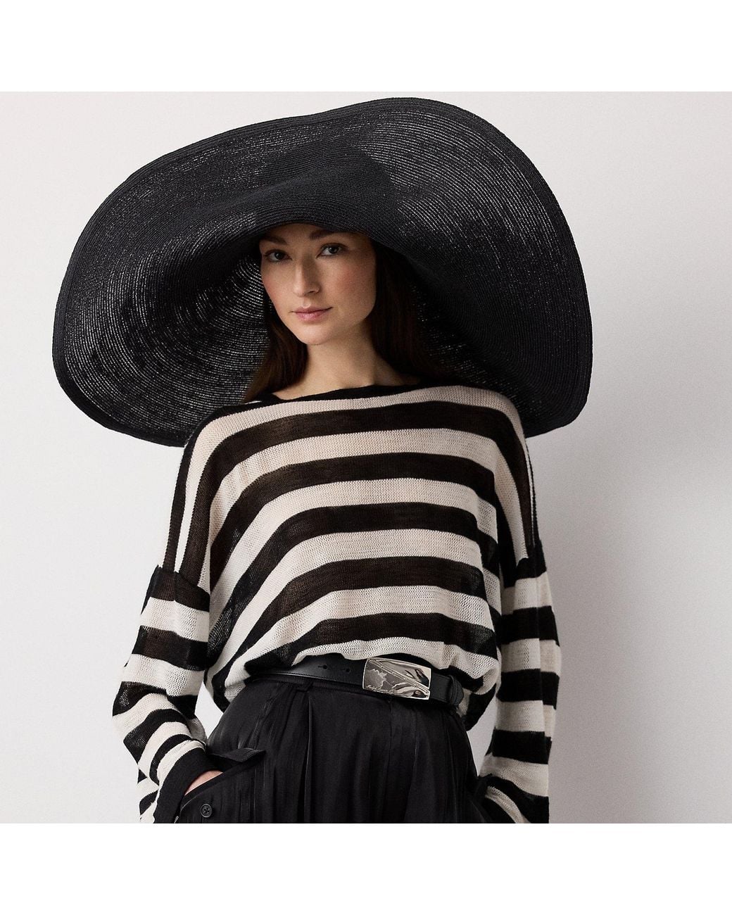 Ralph Lauren Black Striped Silk-Linen Crewneck Jumper