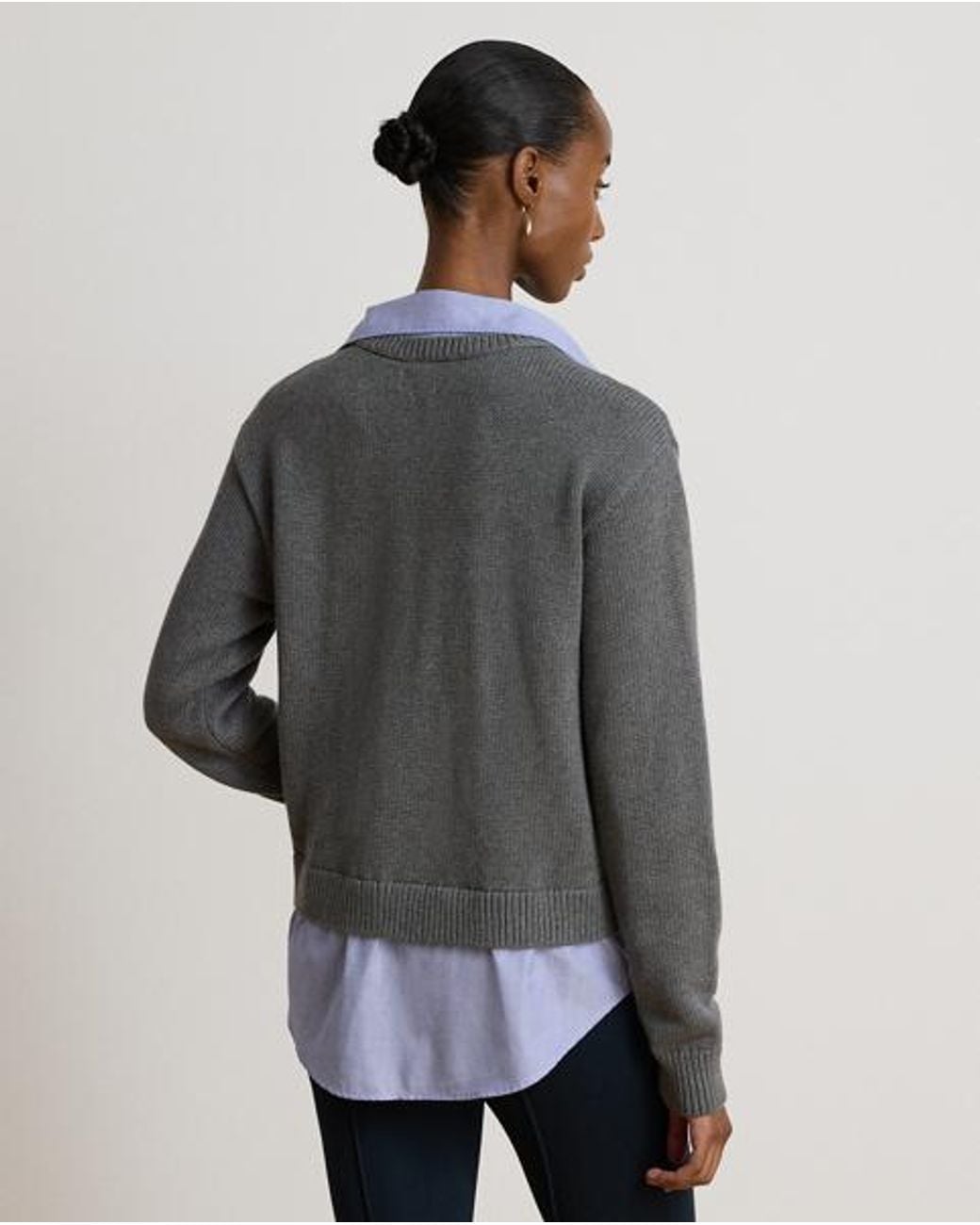 Ralph Lauren Gray Layered Button-Trim Heathered Jumper
