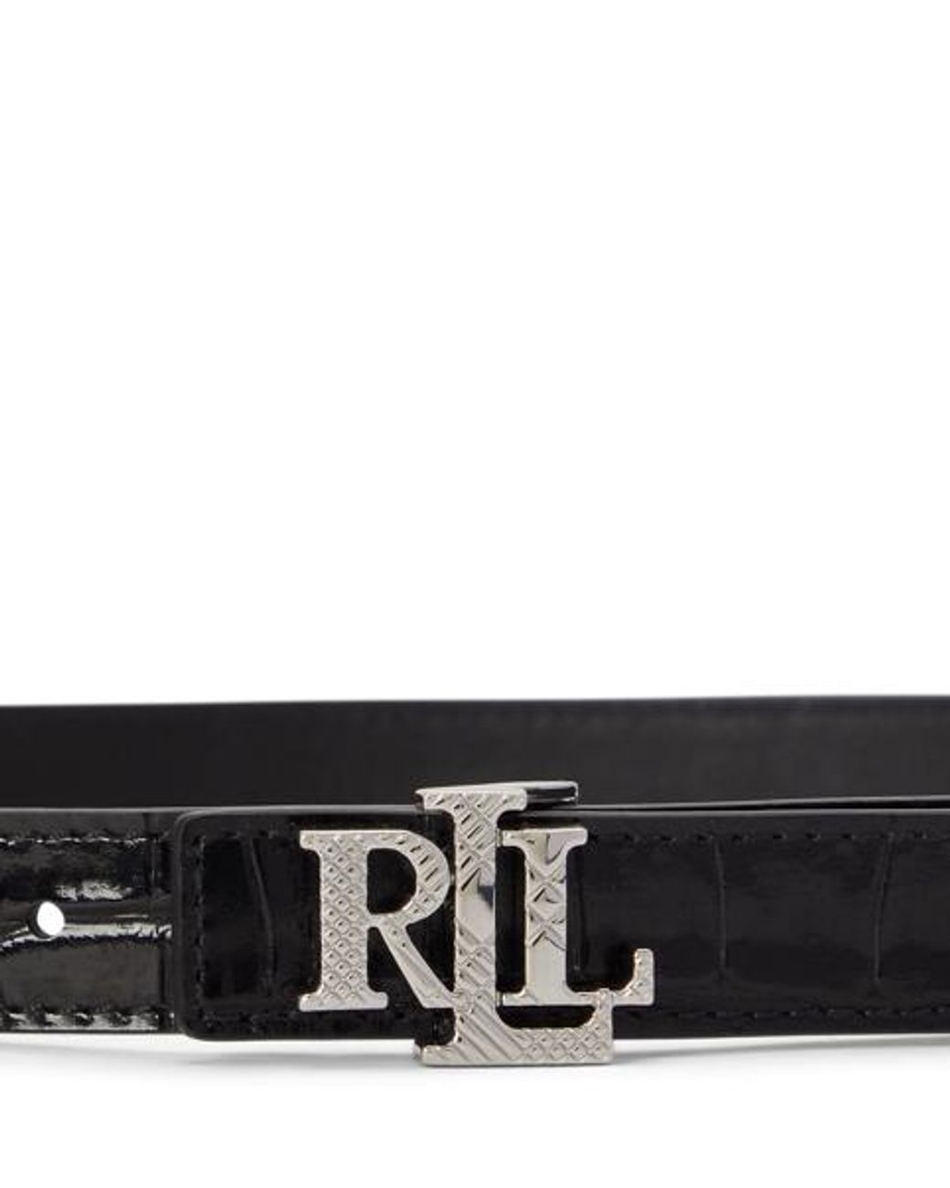 Ralph Lauren Black Logo Reversible Embossed Skinny Belt