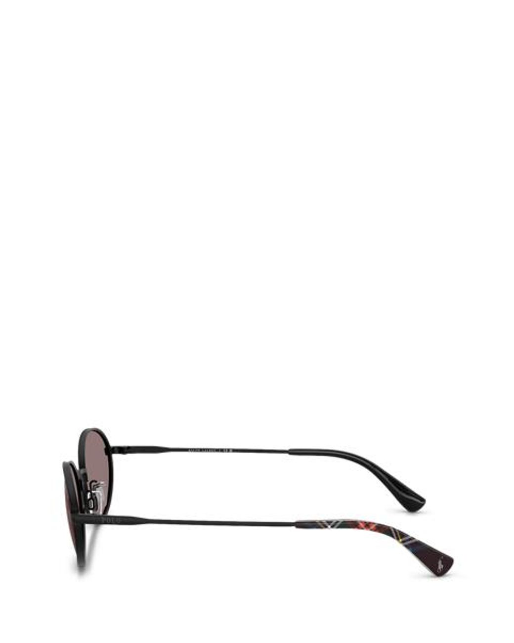 Polo Ralph Lauren Black Plaid-Accent Round Metal Sunglasses for men