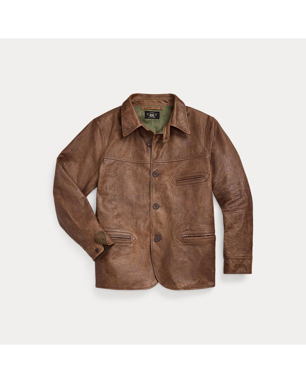 RRL Brown Leather Car Coat for men