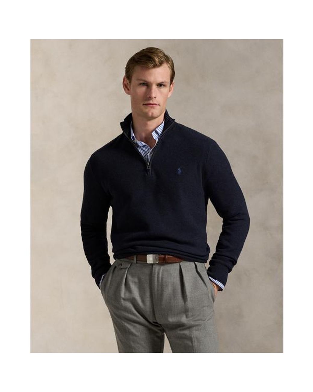 Polo Ralph Lauren Blue Mesh-Knit Cotton Quarter-Zip Sweater for men