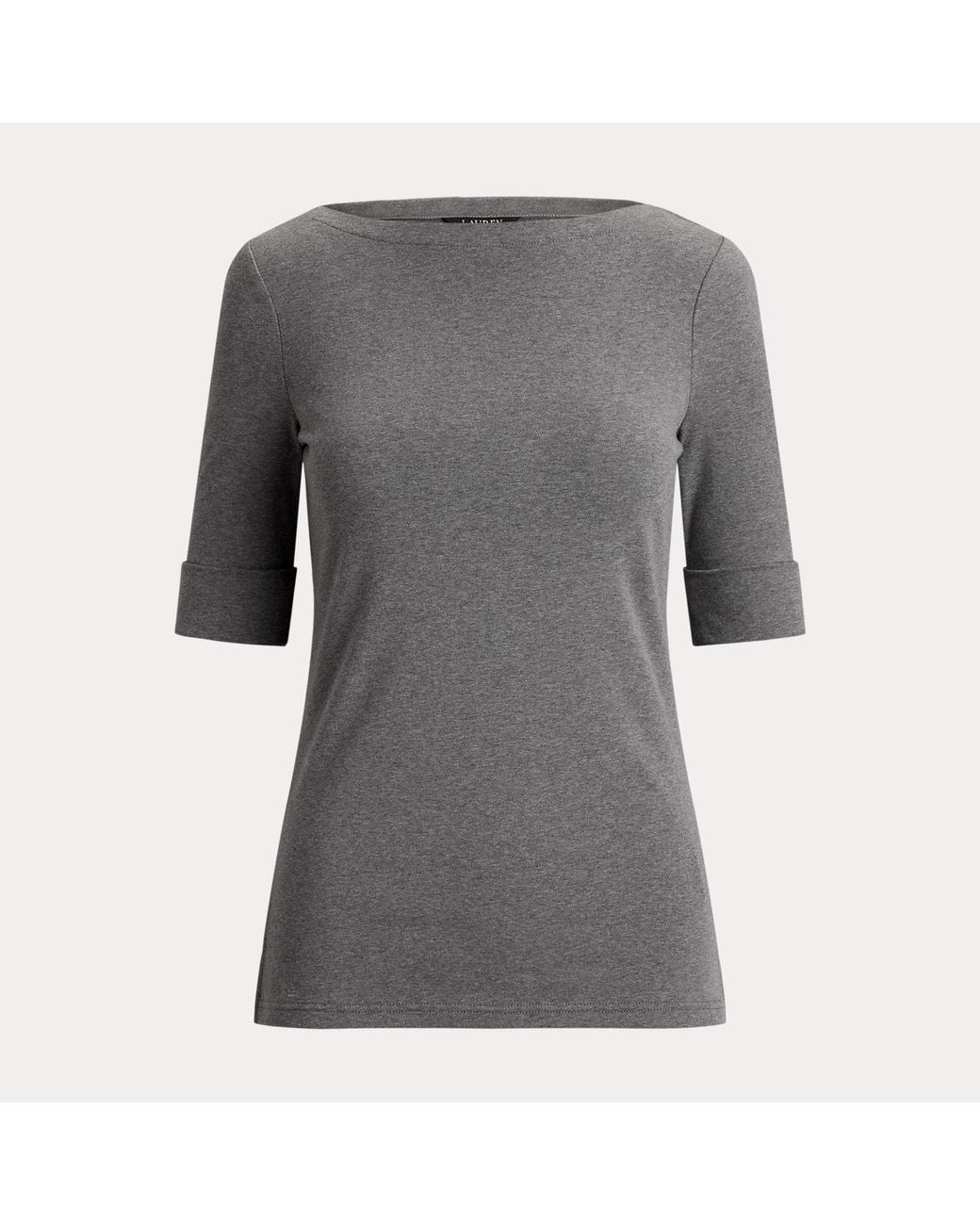Ralph Lauren Gray Heathered Stretch Cotton Boatneck Tee