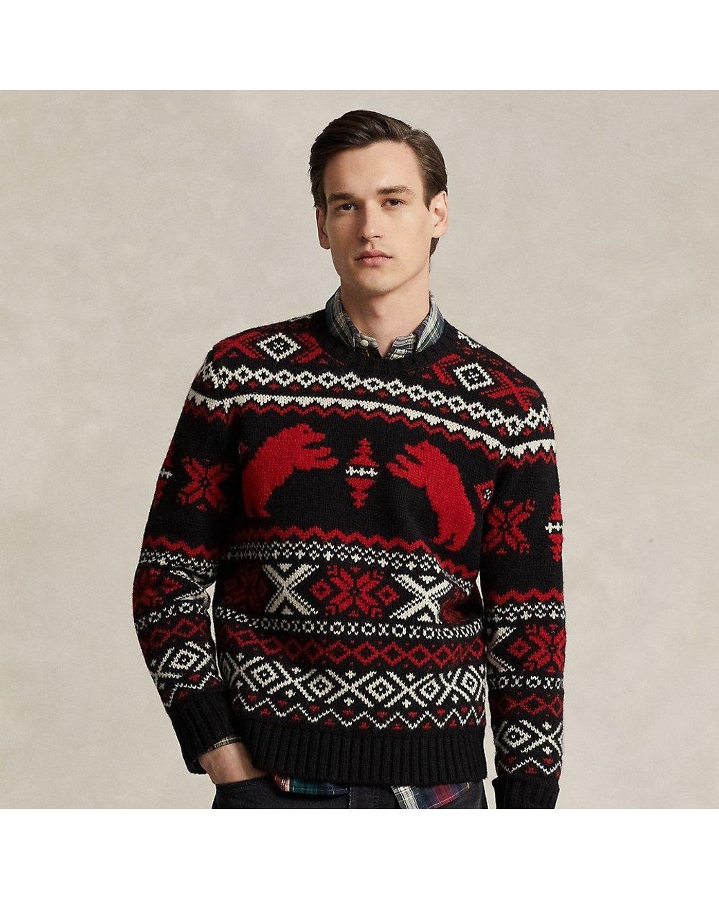 Ralph Lauren Polar Bear Fair Isle Wool Sweater in Black for Men | Lyst