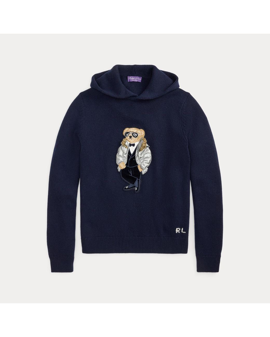 Ralph Lauren Blue Polo Bear Cashmere Hooded Jumper for men
