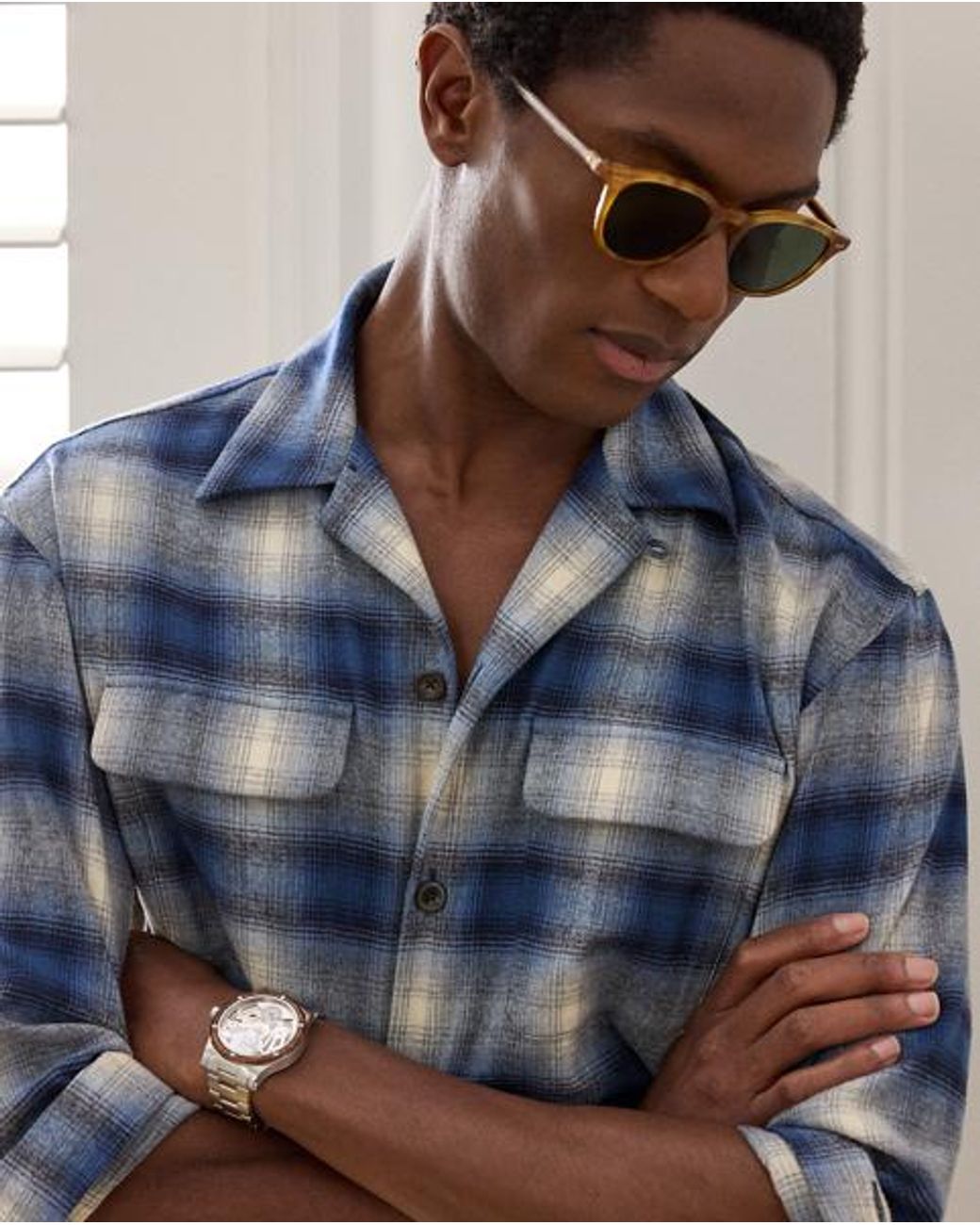 Ralph Lauren Blue Plaid Cotton-Cashmere Shirt for men