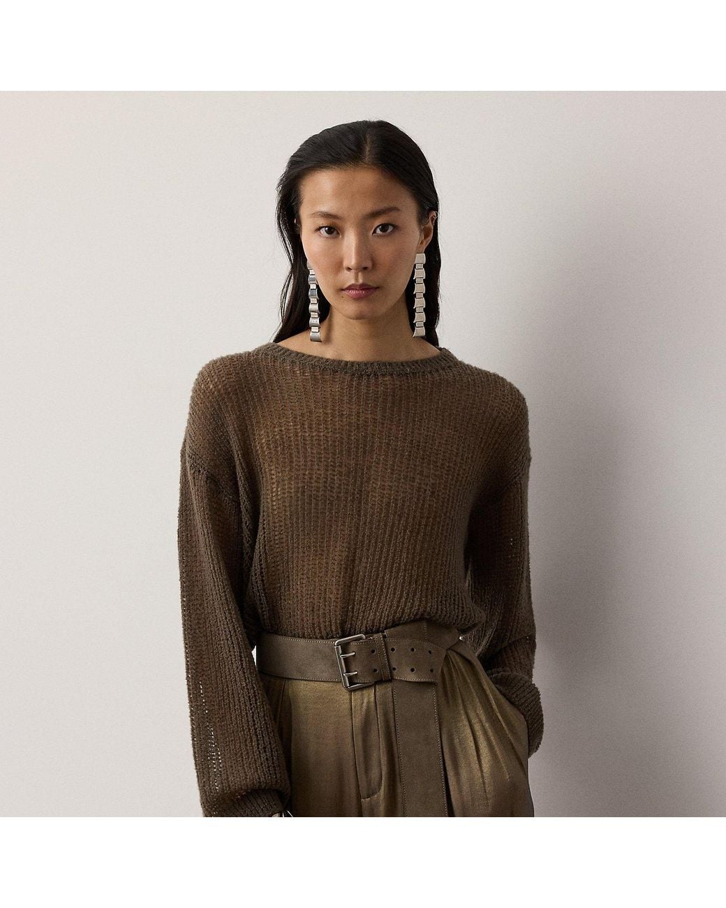 Ralph Lauren Brown Bouclé Cashmere-Blend Boatneck Jumper