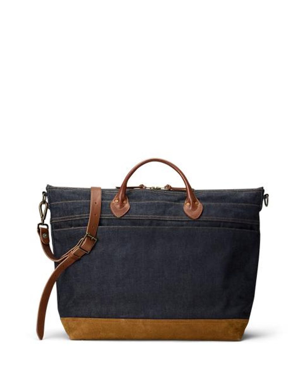 RRL Blue Leather-Trim Denim Tote for men