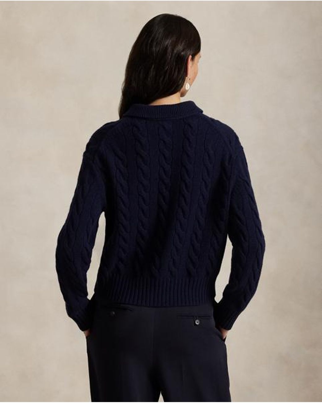 Polo Ralph Lauren Blue Cable-Knit Wool-Cashmere Polo Jumper