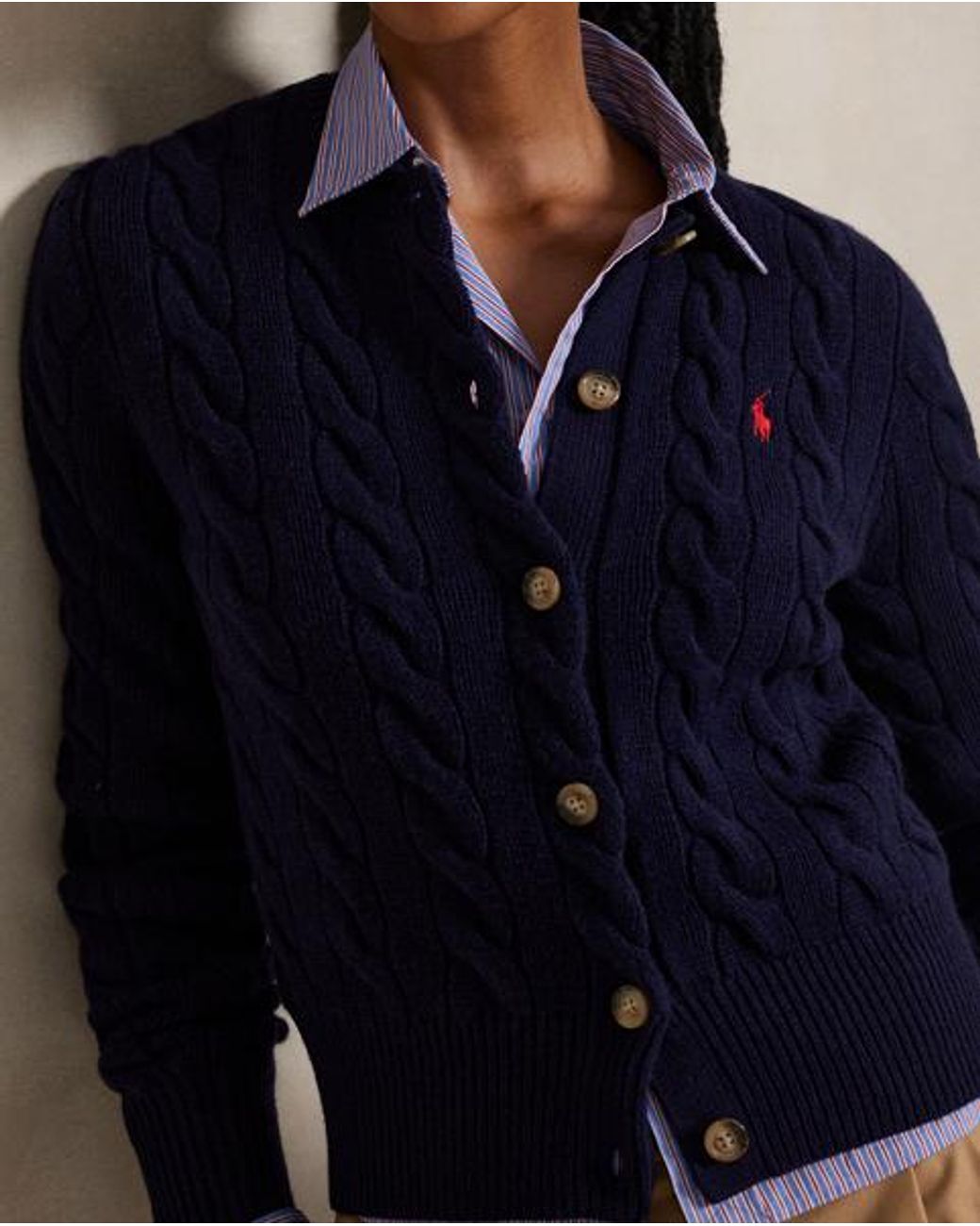 Polo Ralph Lauren Blue Cable-Knit Wool-Cashmere Cardigan