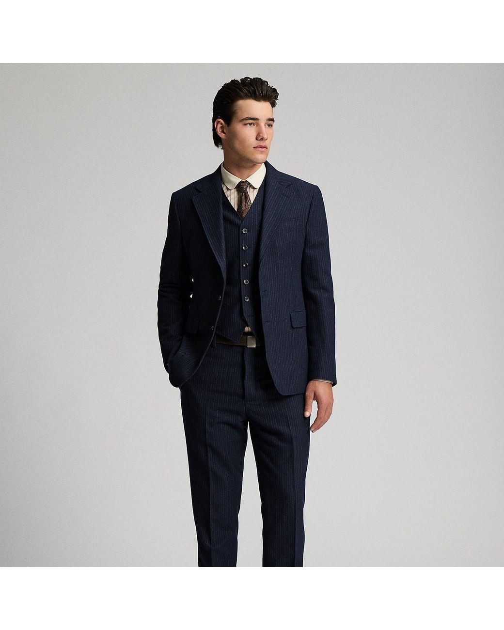 RRL Blue Slim Fit Pinstripe Twill Suit Trousers for men