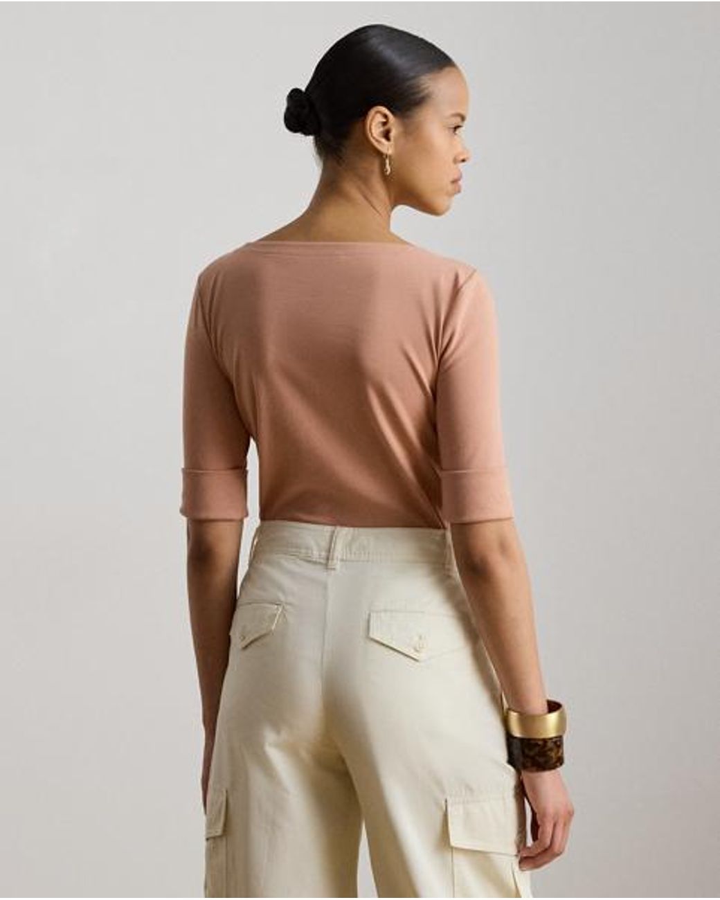 Ralph Lauren Brown Stretch Cotton Boatneck Tee