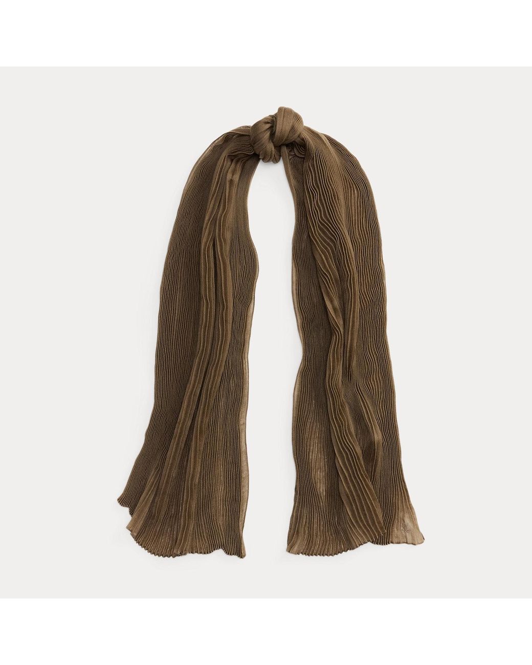 Ralph Lauren Brown Pleated Cashmere Pashmina Scarf