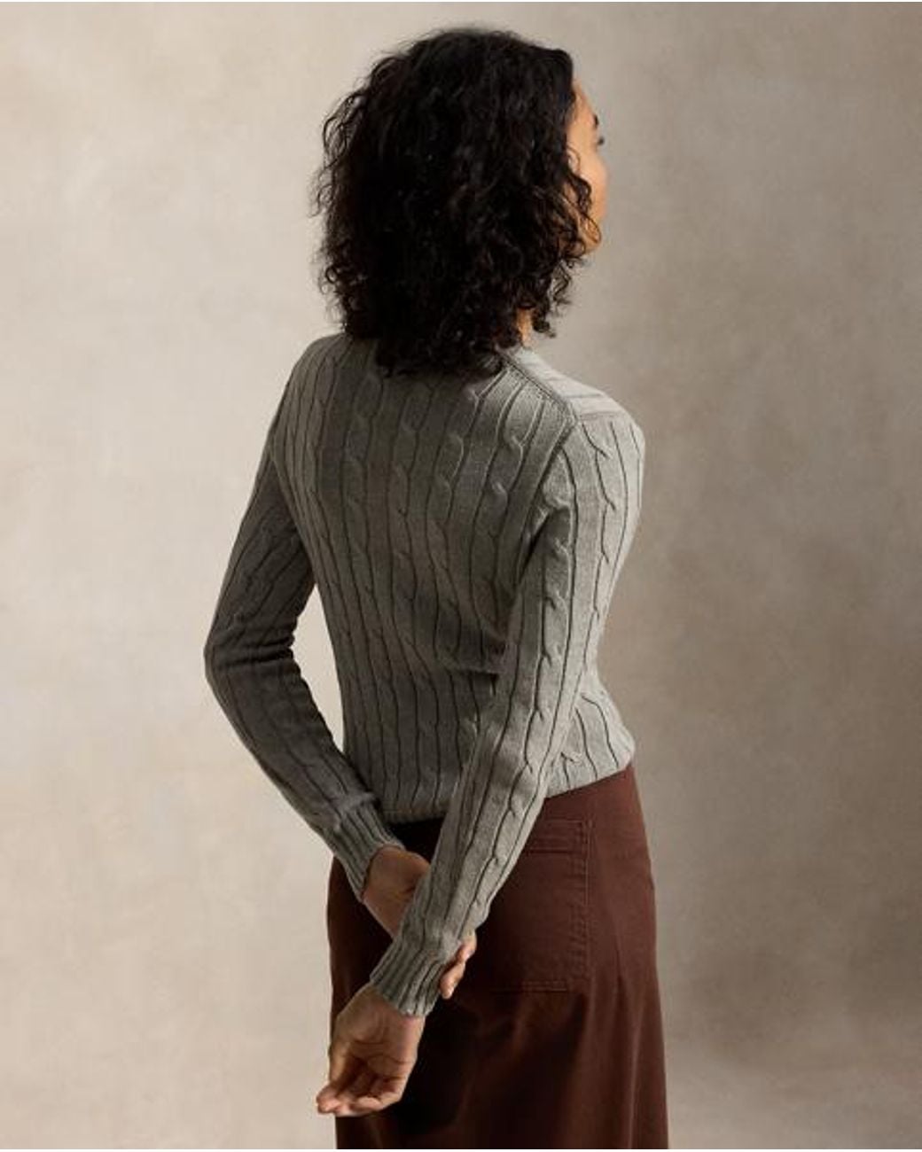 Polo Ralph Lauren Gray Cable-Knit Cotton Crewneck Jumper