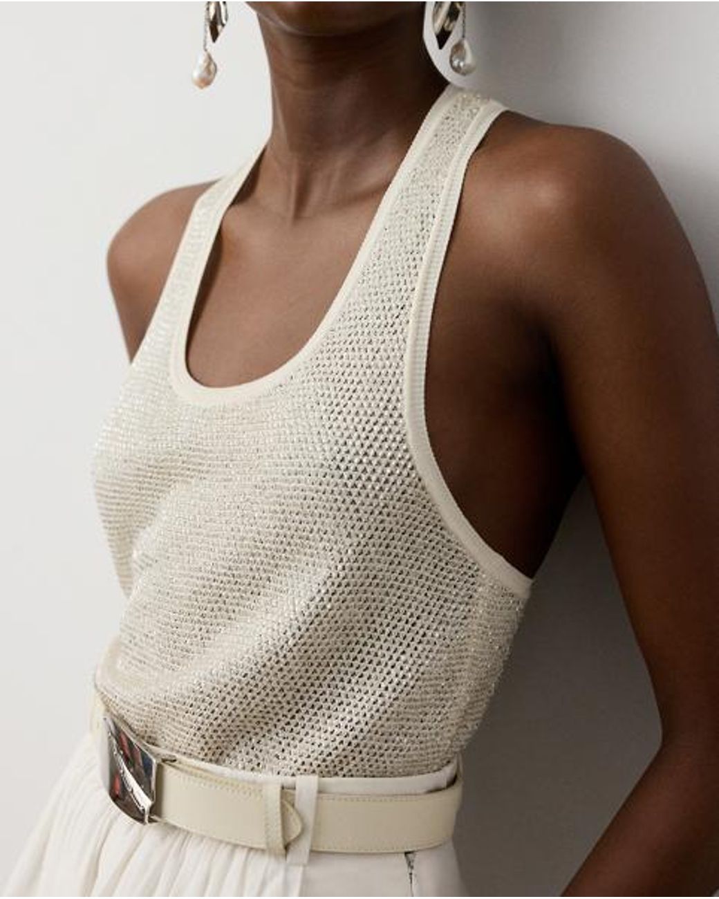 Ralph Lauren Natural Embellished Racerback Jumper Tank Top
