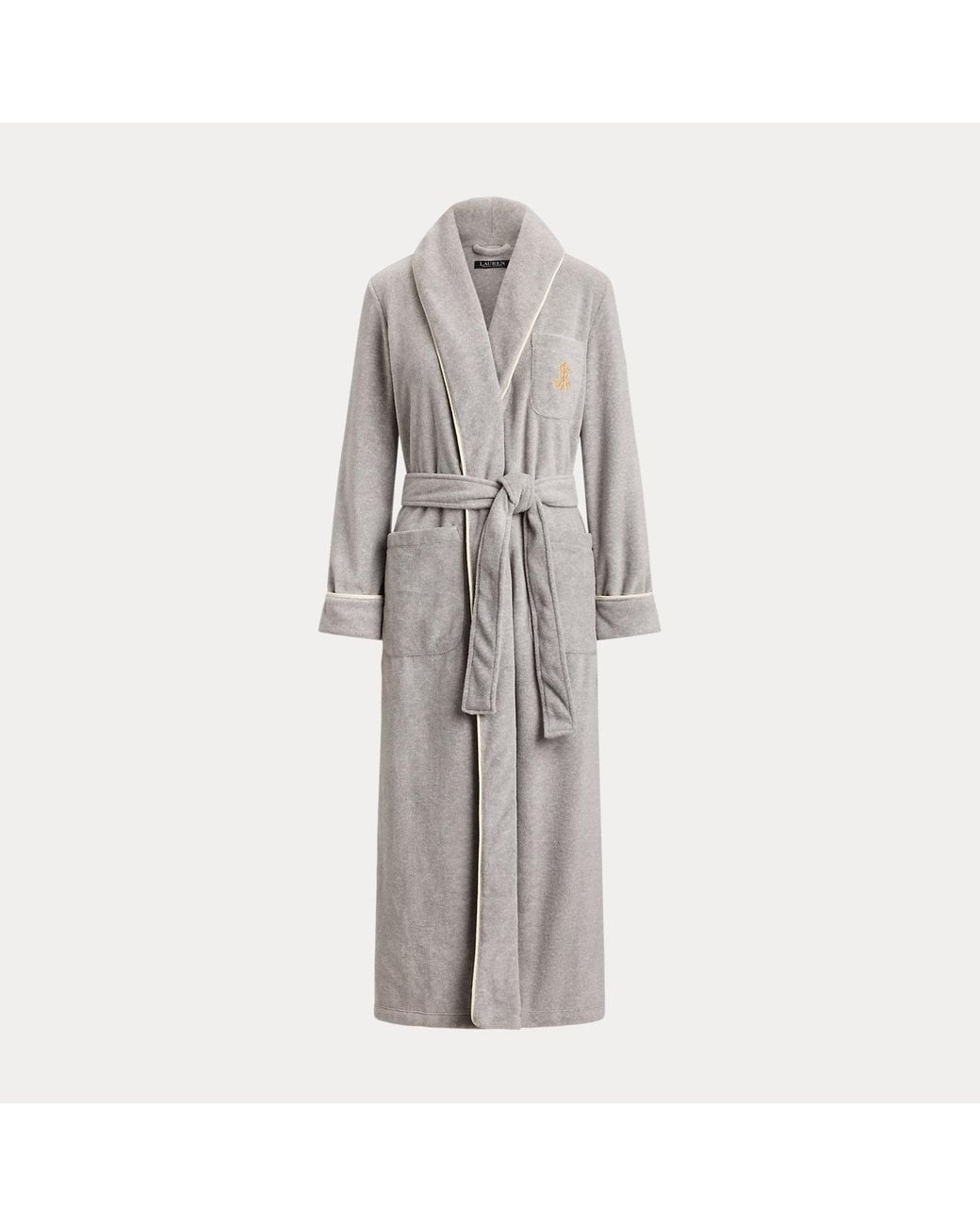 Ralph Lauren Gray Microfleece Long Shawl-Collar Robe