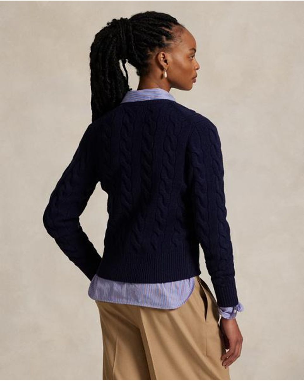 Polo Ralph Lauren Blue Cable-Knit Wool-Cashmere Cardigan