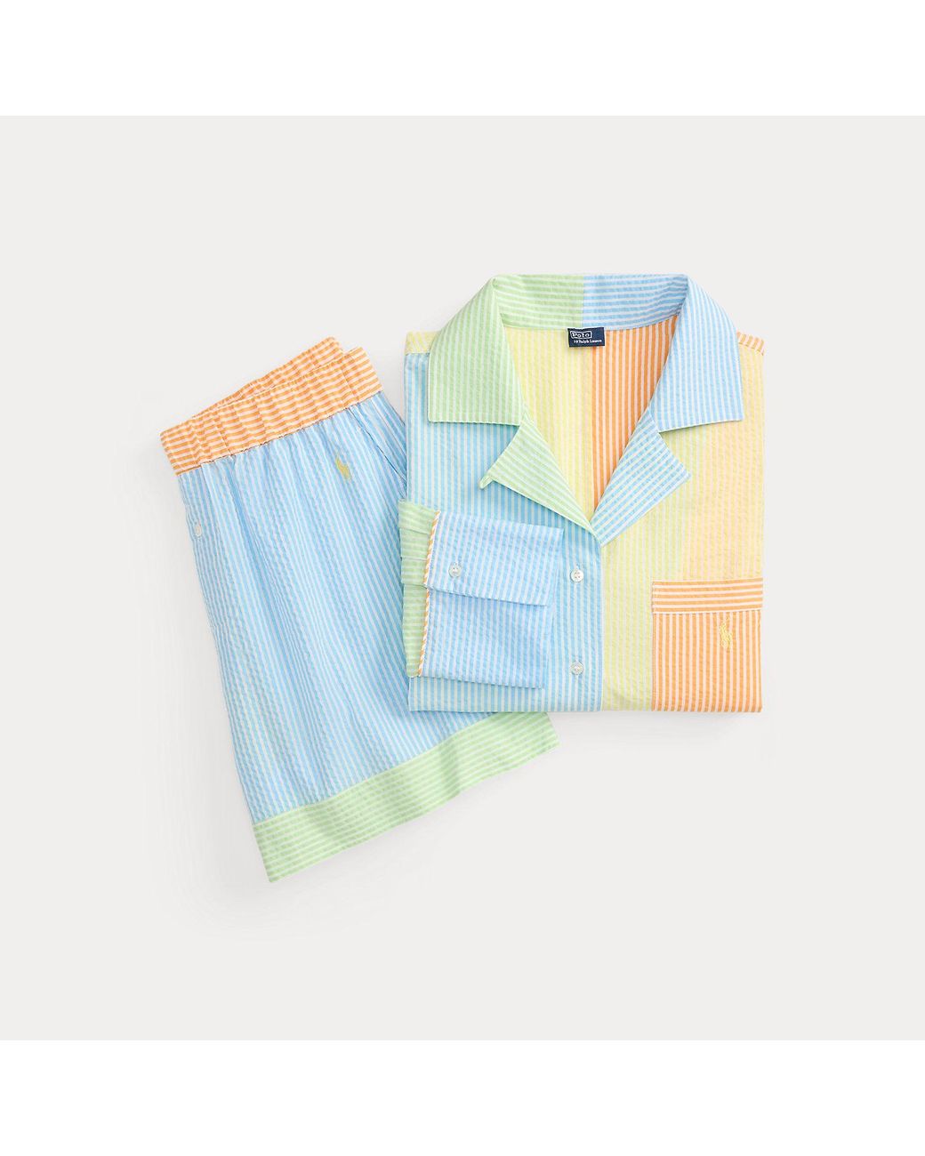 Polo Ralph Lauren Blue Seersucker-Pyjama Mit Boxershorts