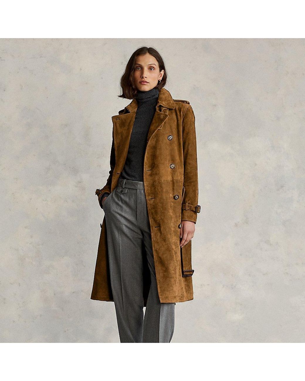 Ralph Lauren Suede Trench Coat in Brown | Lyst