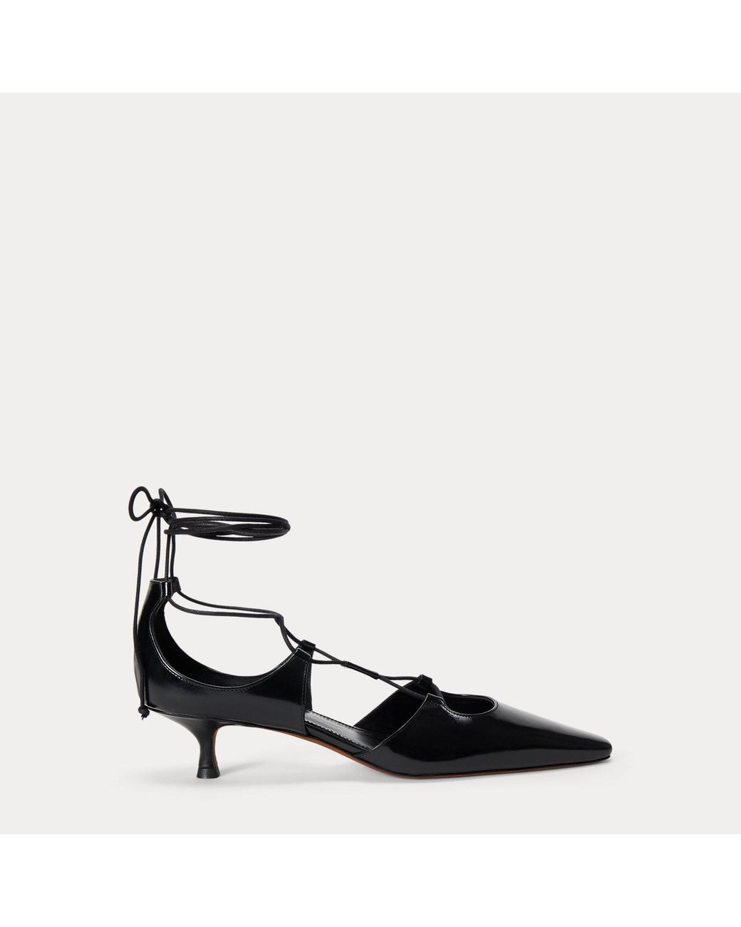 Polo Ralph Lauren Black Calfskin Lace-Up Kitten Heel