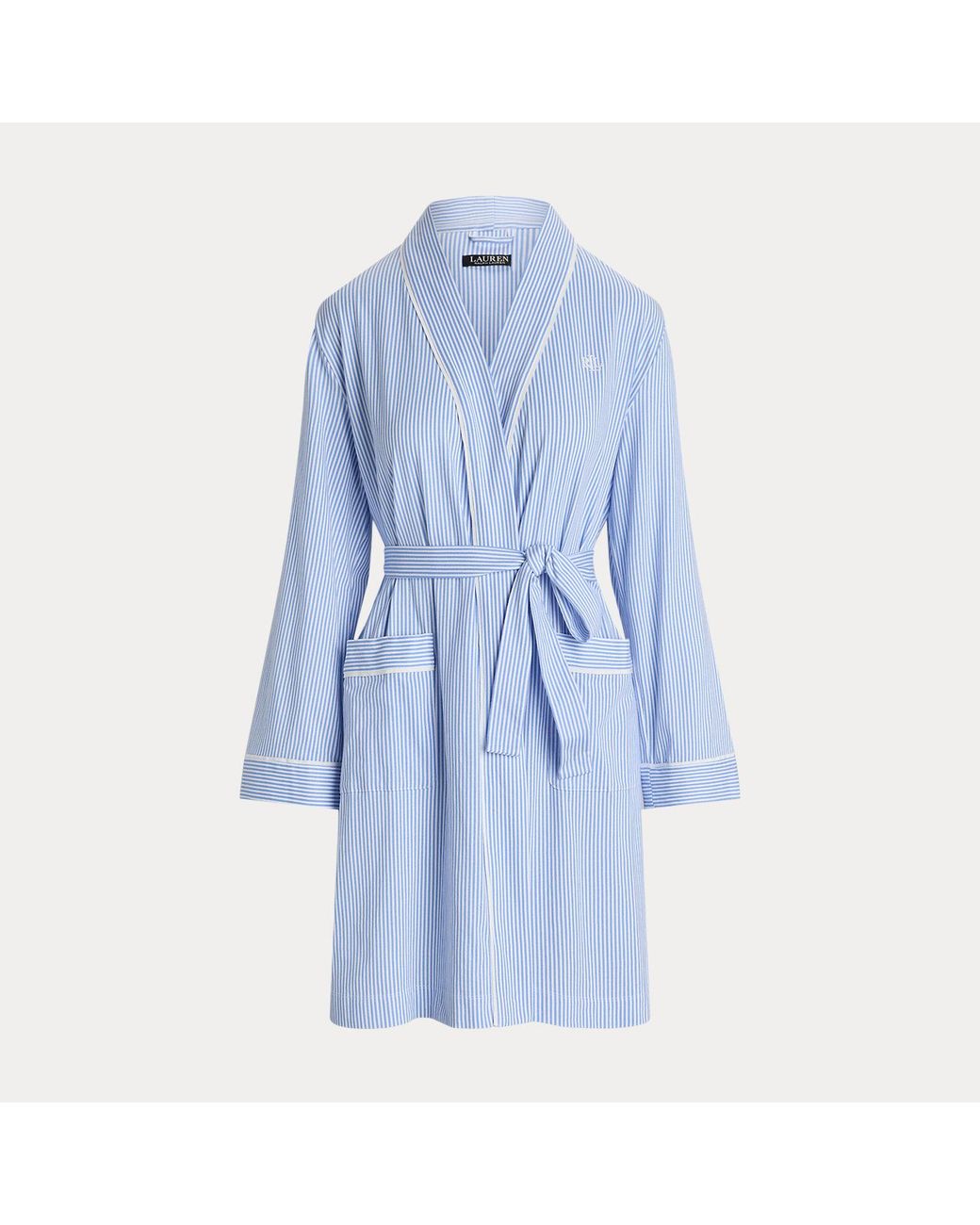 Ralph Lauren Blue Striped Cotton Jersey Robe
