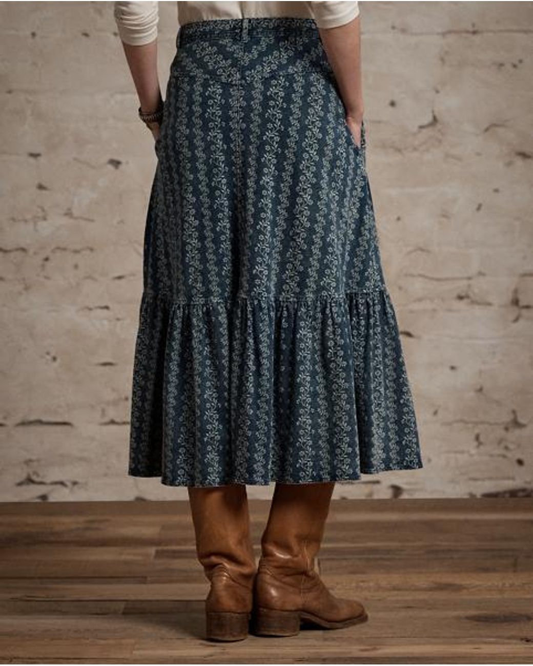 RRL Gray Floral-Print Jersey Skirt