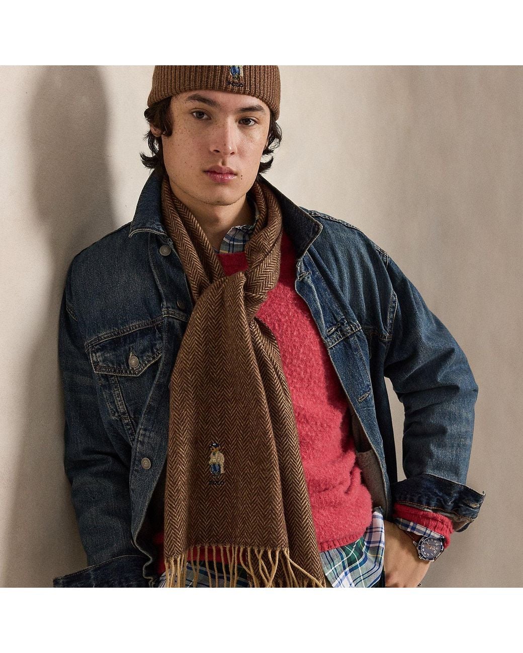 Polo Ralph Lauren Brown Polo Bear Wool Beanie & Scarf Gift Set for men