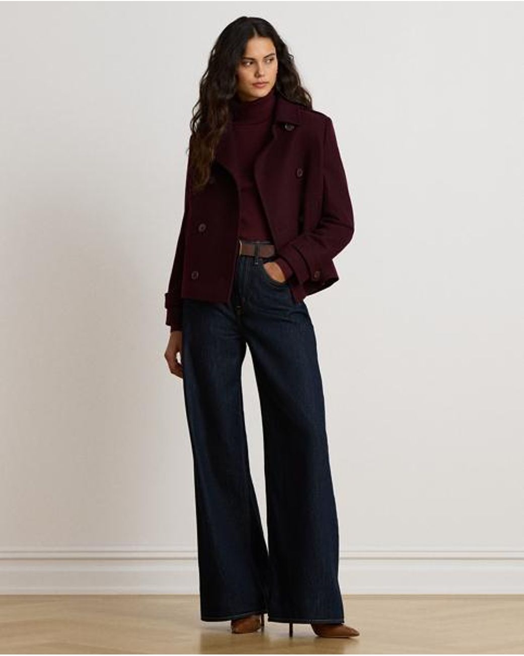 Ralph Lauren Purple Wool-Blend Double-Breasted Cropped Coat